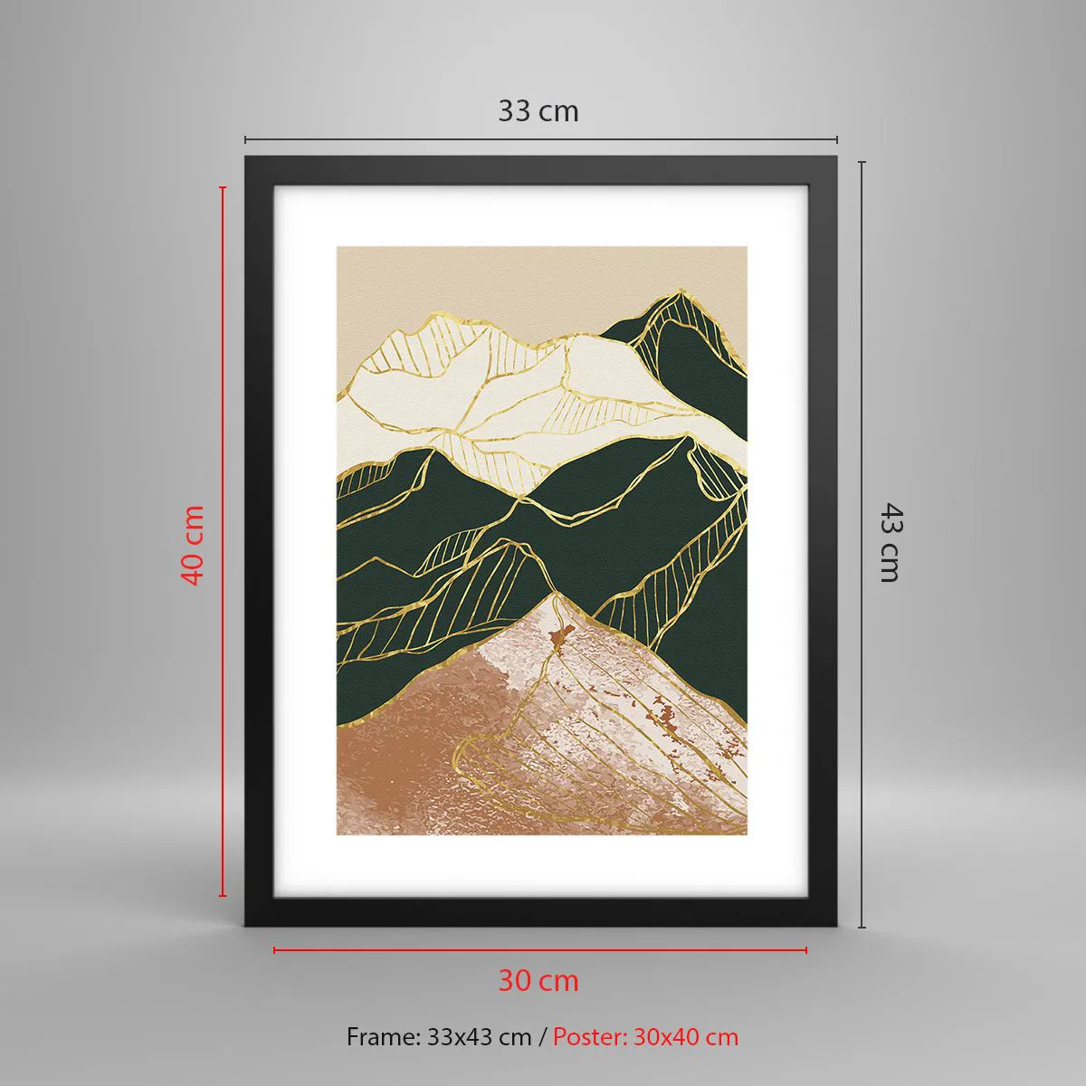 Plakat i sort ramme - Gyldne toppe - 30x40 cm