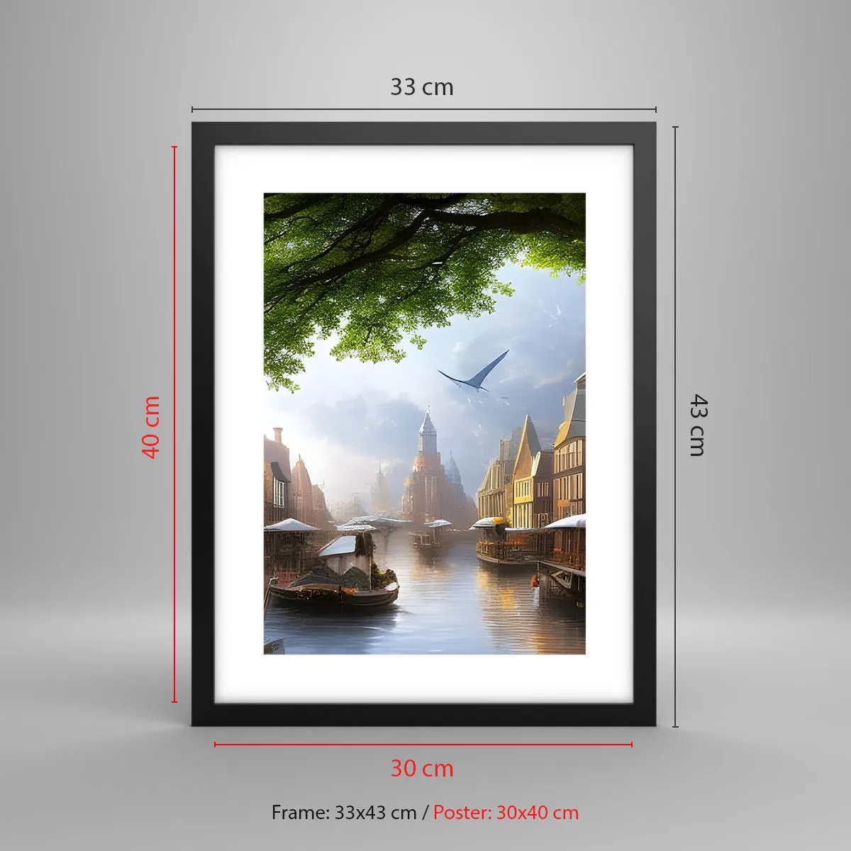 Poster in een zwarte lijst - Hollands stadsbeeld - 30x40 cm