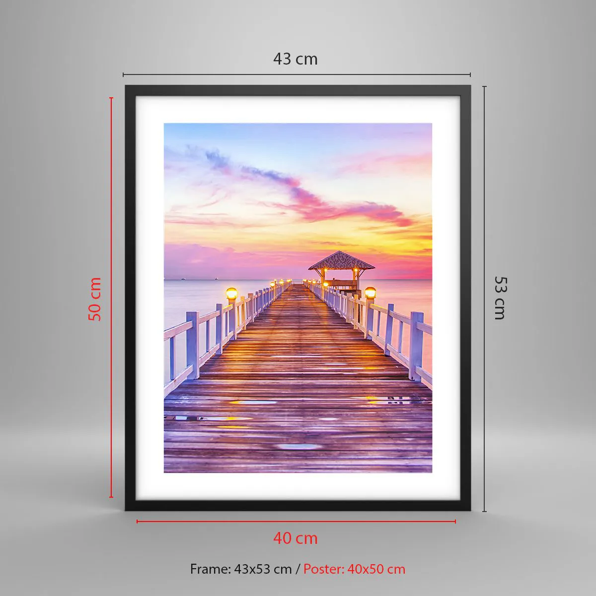 Poster în ramă neagră - Tăcerea serii în liliac-auriu - 40x50 cm