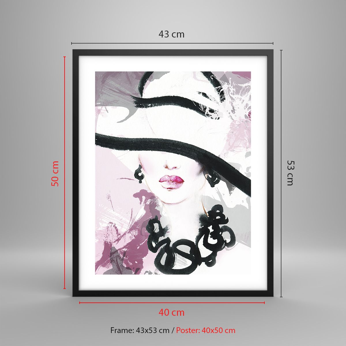 Poster in cornice nera 40x50 cm - Ritratto di donna in nero e rosa - Arttor  - Decorazioni da parete moderne e originali, per il salotto e la camera da  letto