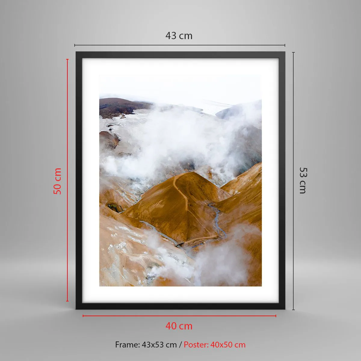 Plagát v čiernom ráme - Drsná krása Islandu - 40x50 cm
