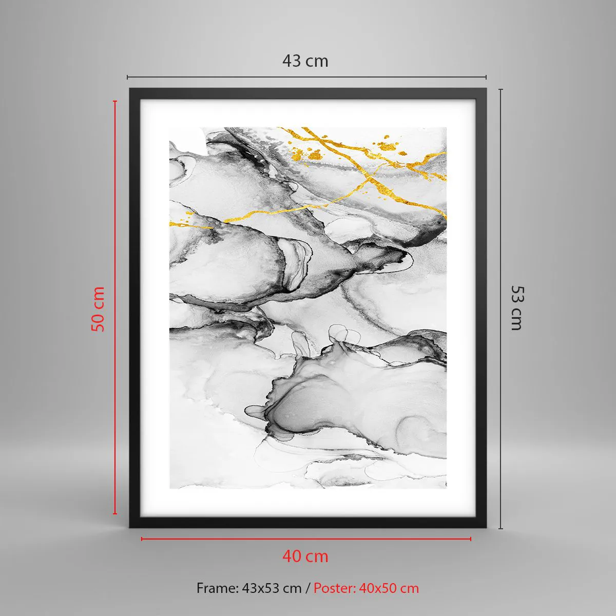 Pôster com moldura preta - Composição dourada - 40x50 cm