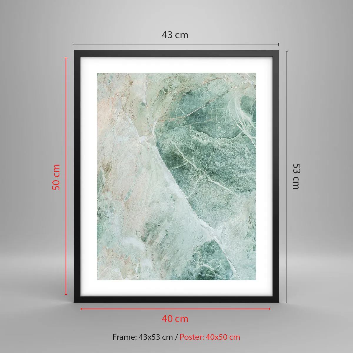 Plakat i sort ramme - Den ædle kølighed af sten - 40x50 cm