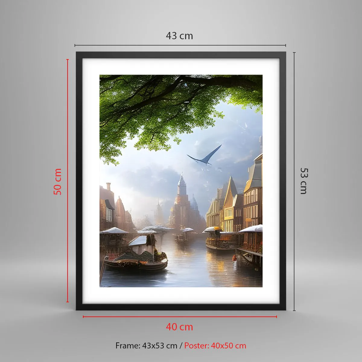 Plakat i sort ramme - Hollandsk bybillede - 40x50 cm