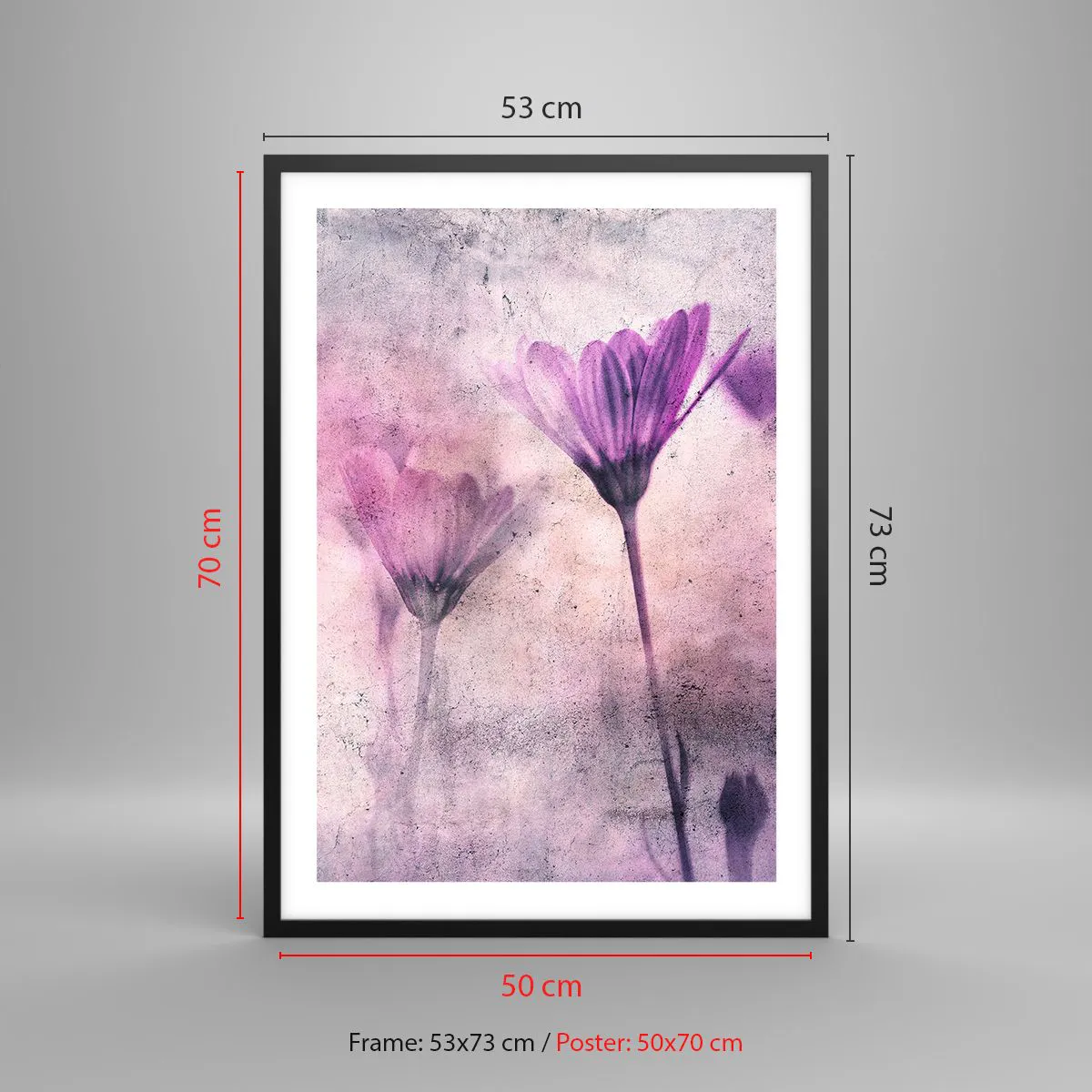 Poster în ramă neagră - Flori delicate în nuanțe de roz și violet pe un fundal deschis - 50x70cm - Un vis de flori - Decorațiune modernă pentru perete pentru living și dormitor ARTTOR