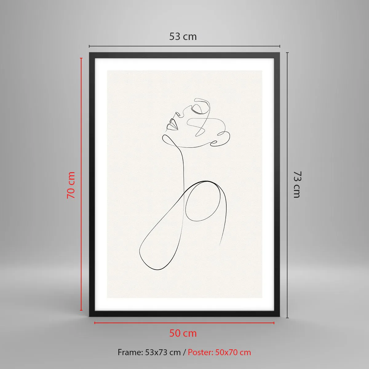 Póster en marco negro - Una línea minimalista que crea la silueta de una mujer. - 50x70cm - En el bucle de los sueños - Decoración de pared moderna para salón y dormitorio ARTTOR