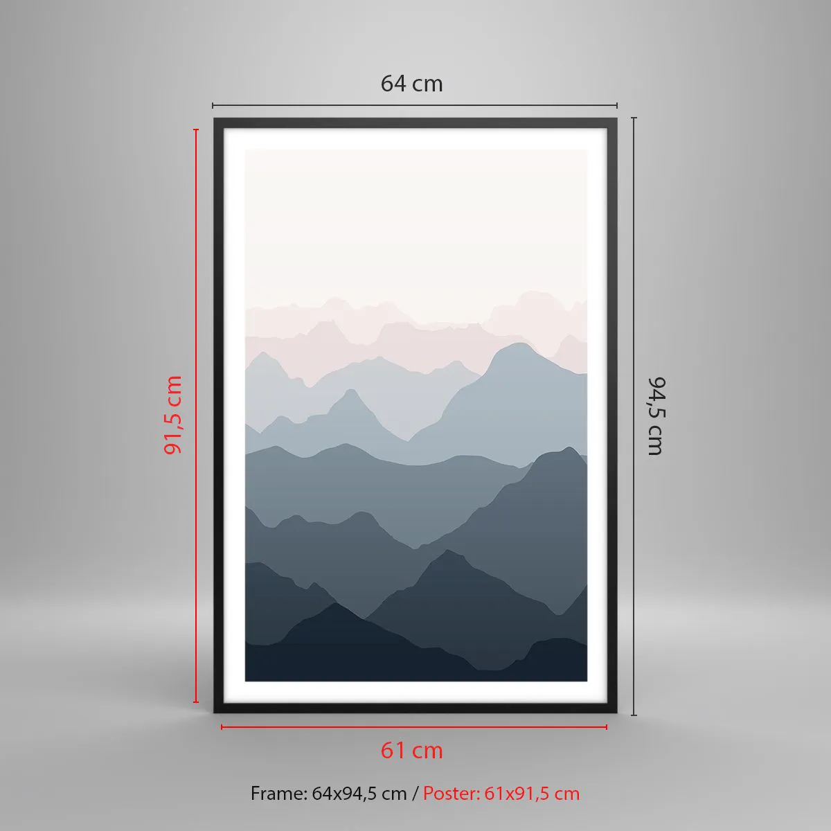 Plakat i sort ramme - Bølger af bjerge - 61x91 cm