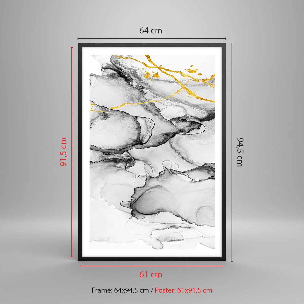 Poster in einem schwarzem Rahmen - Komposition mit Goldmotiv - 61x91 cm