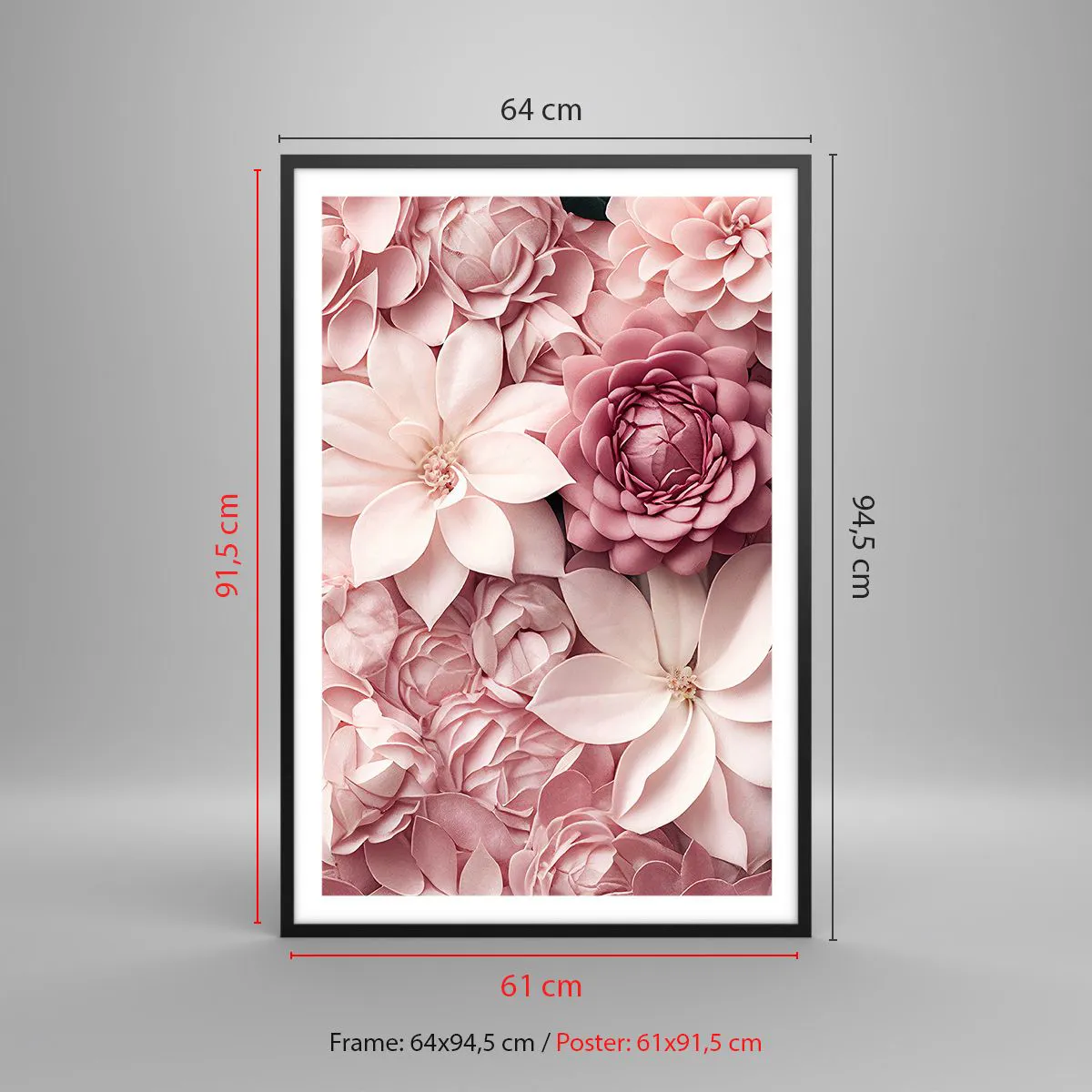 Plakat i sort ramme - I lyserøde kronblade - 61x91 cm