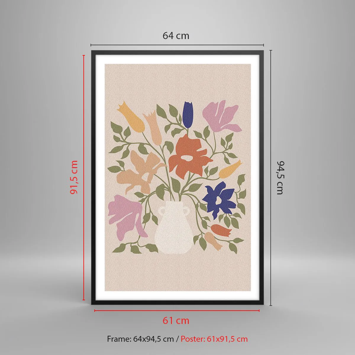 Pôster com moldura preta - Buquê delicado - 61x91 cm