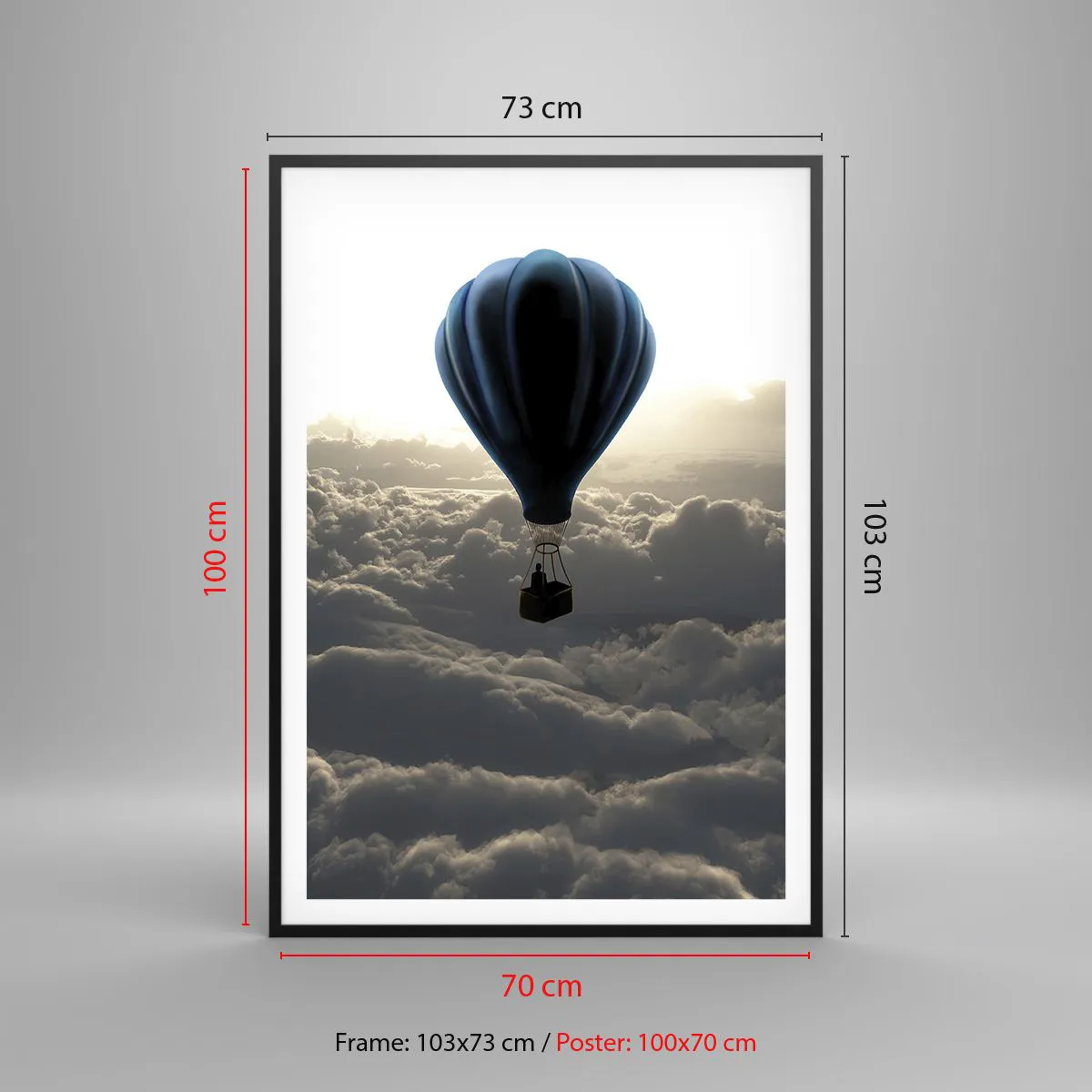 Affisch i svart ram - Vandrare över molnen - 70x100 cm