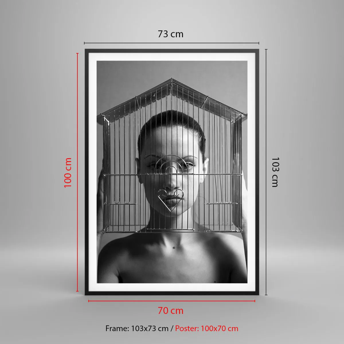 Affiche dans un cadre noir - Poster - Portrait un peu surréaliste - 70x100 cm