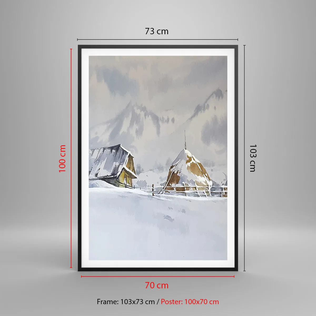 Poster in einem schwarzem Rahmen - In einem verschneiten Talkessel - 70x100 cm