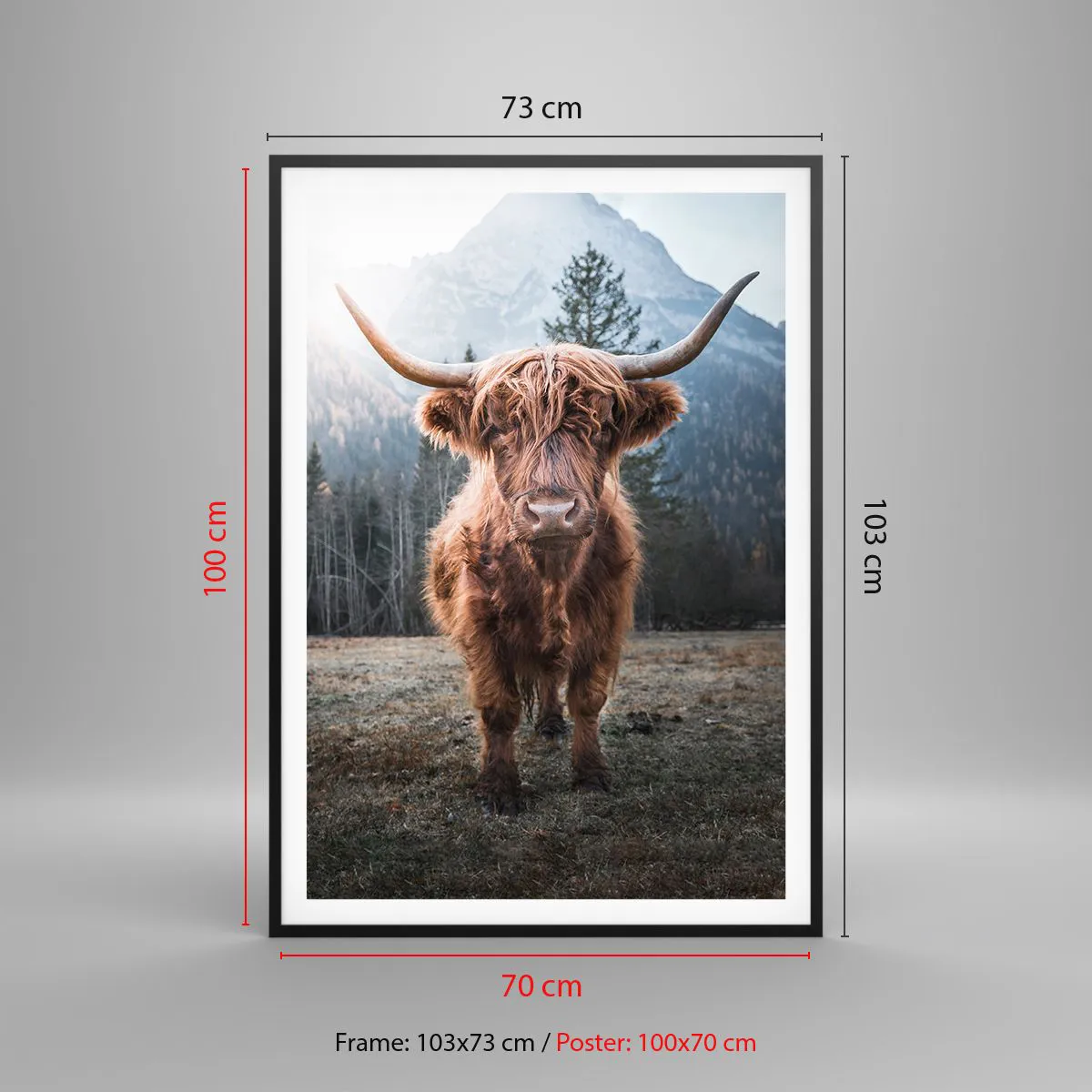 Plakat i sort ramme - Hilsner fra en eng i bjergene - 70x100 cm