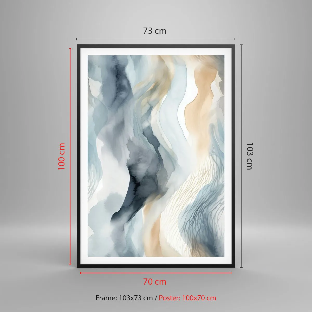 Poster in black frame - Snowy and Foggy Abstract - 70x100 cm