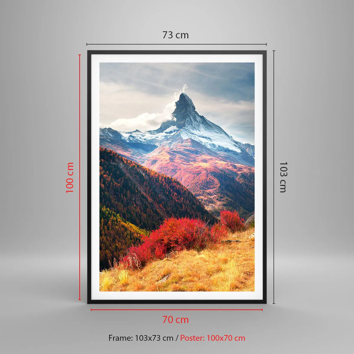 Plakat i sort ramme - Alpernes efterår - 70x100 cm