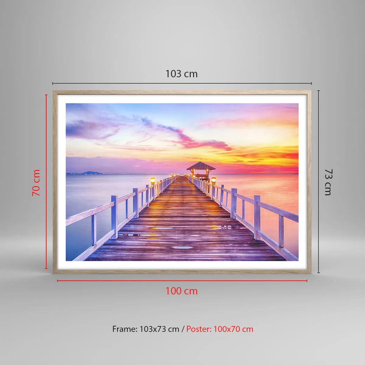 Plakát v rámu světlý dub - Liliově-zlaté ticho večera - 100x70 cm