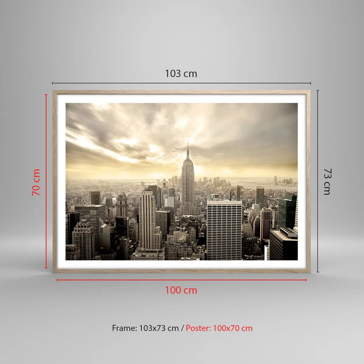 Poster in light oak frame - New York Woven in Grey - 100x70 cm