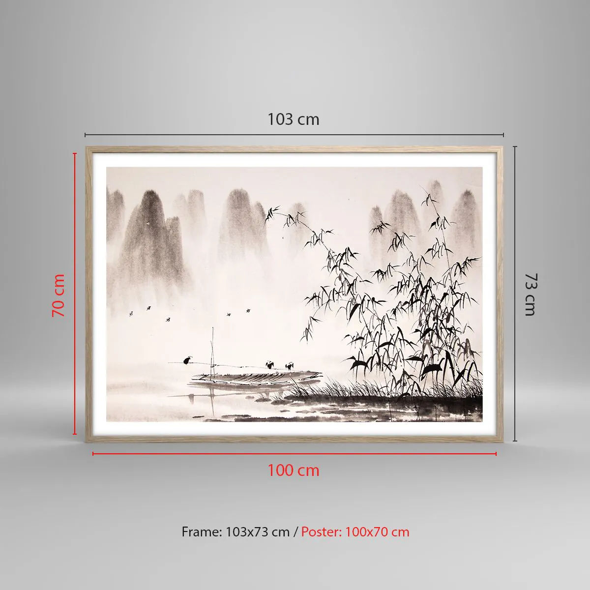 Pôster com moldura de carvalho claro - O silêncio dos campos de arroz - 100x70 cm