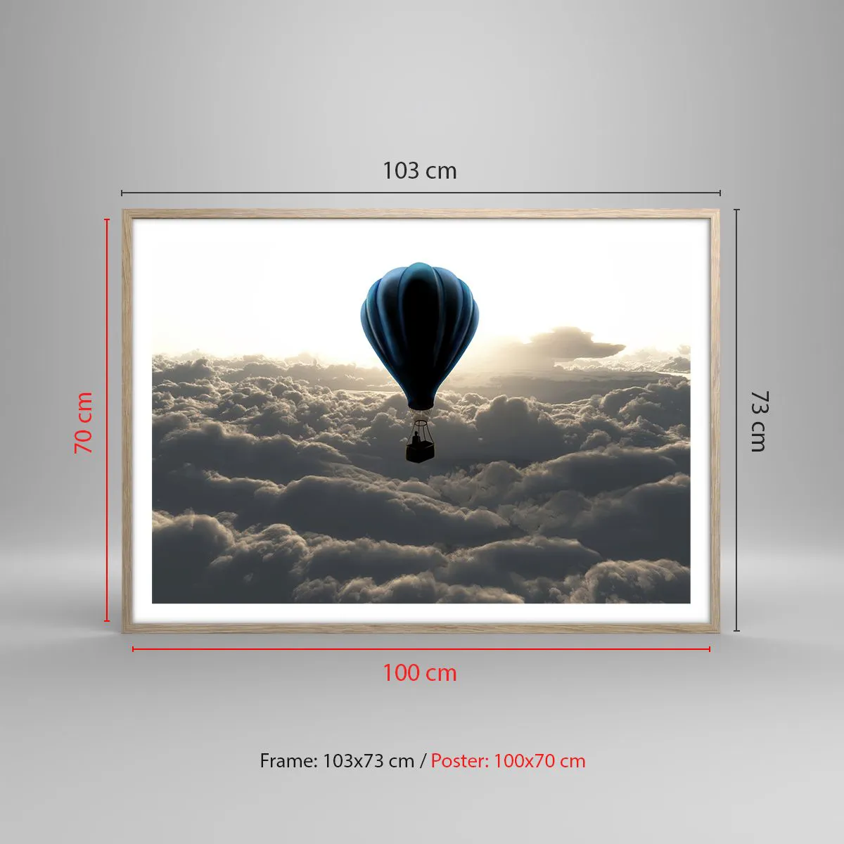 Affiche dans un chêne clair - Poster - Un vagabond au dessus des nuages - 100x70 cm