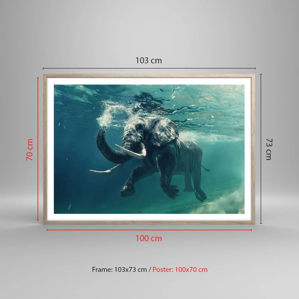Poster in light oak frame - Everyone Likes to Swim - 100x70 cm