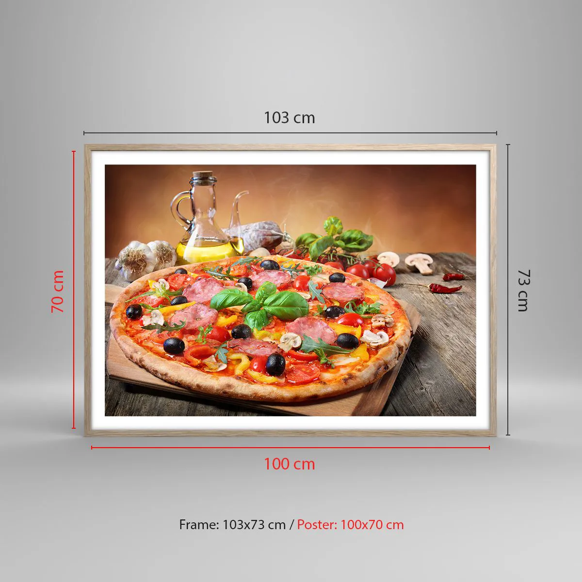 Plakat i ramme af lyst egetræ - Med en ægte italiensk smag - 100x70 cm