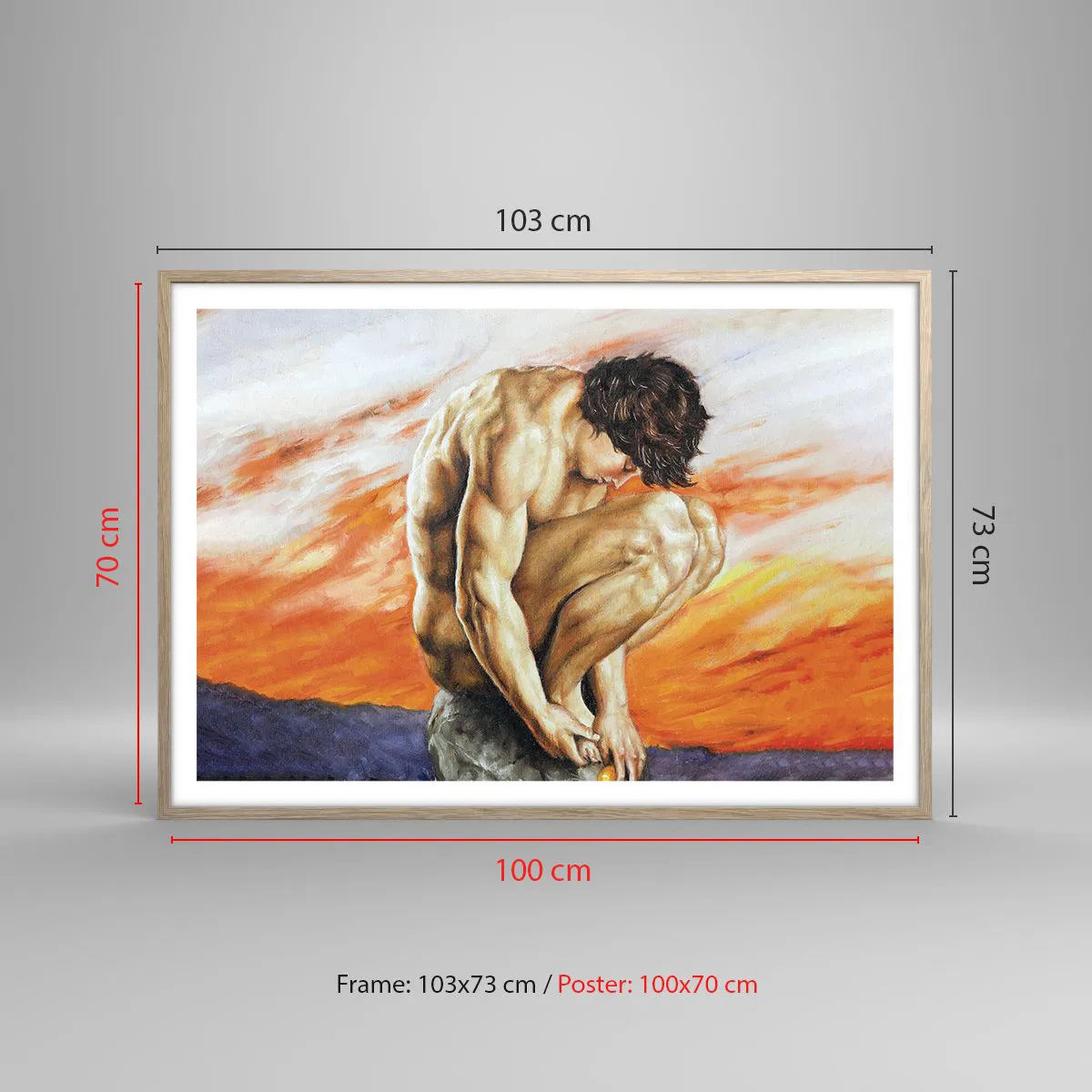 Affiche dans un chêne clair - Poster - Plongé dans ses pensées - 100x70 cm