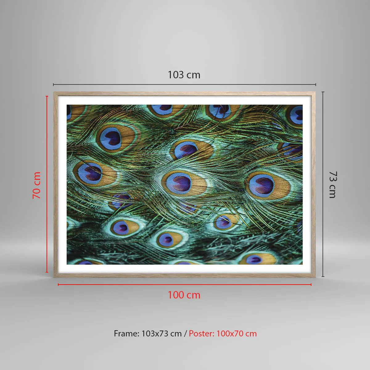 Poszter világos tölgy keretben - Pávaszemű pillantás - 100x70 cm