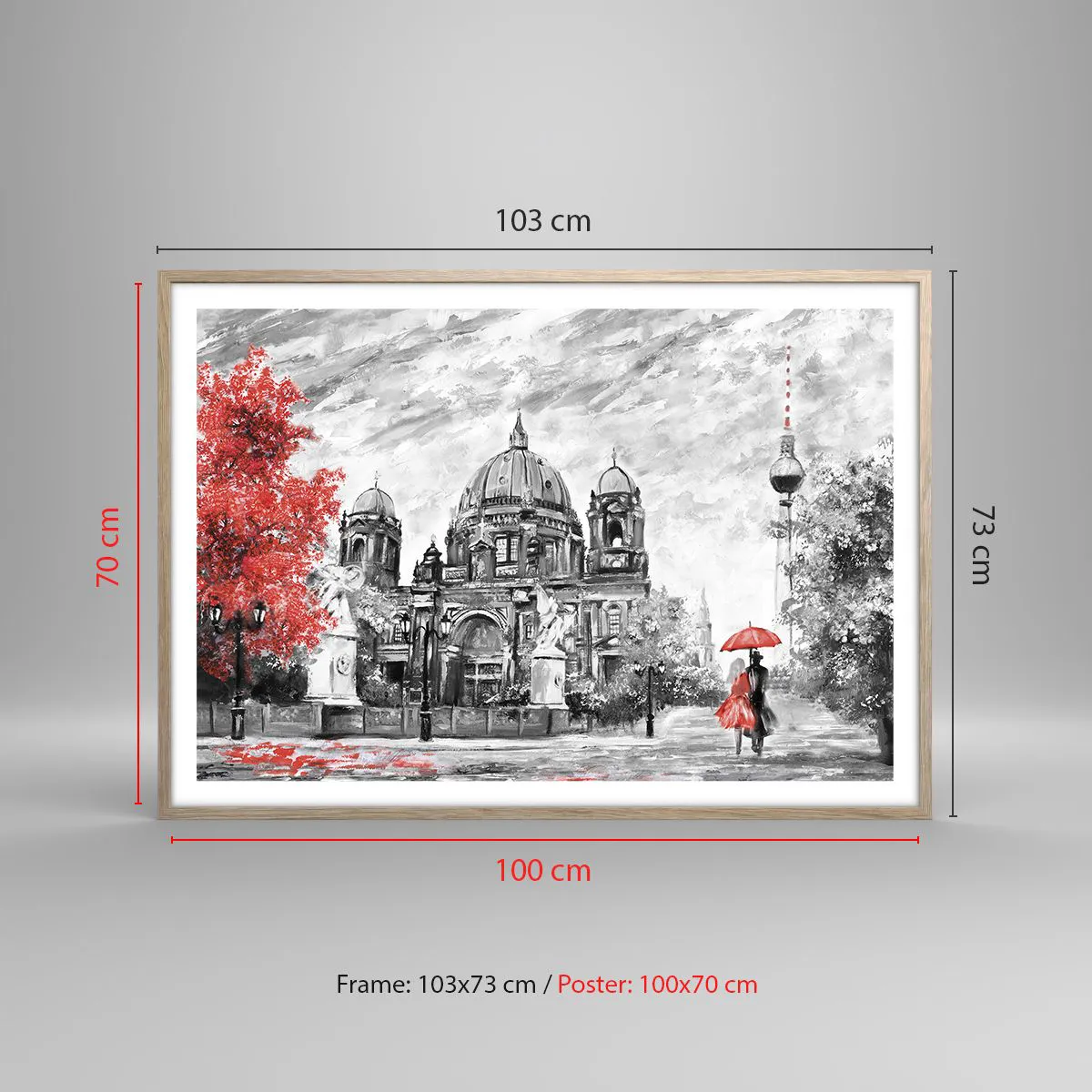 Plakat i ramme af lyst egetræ - Møde i Berlin - 100x70 cm