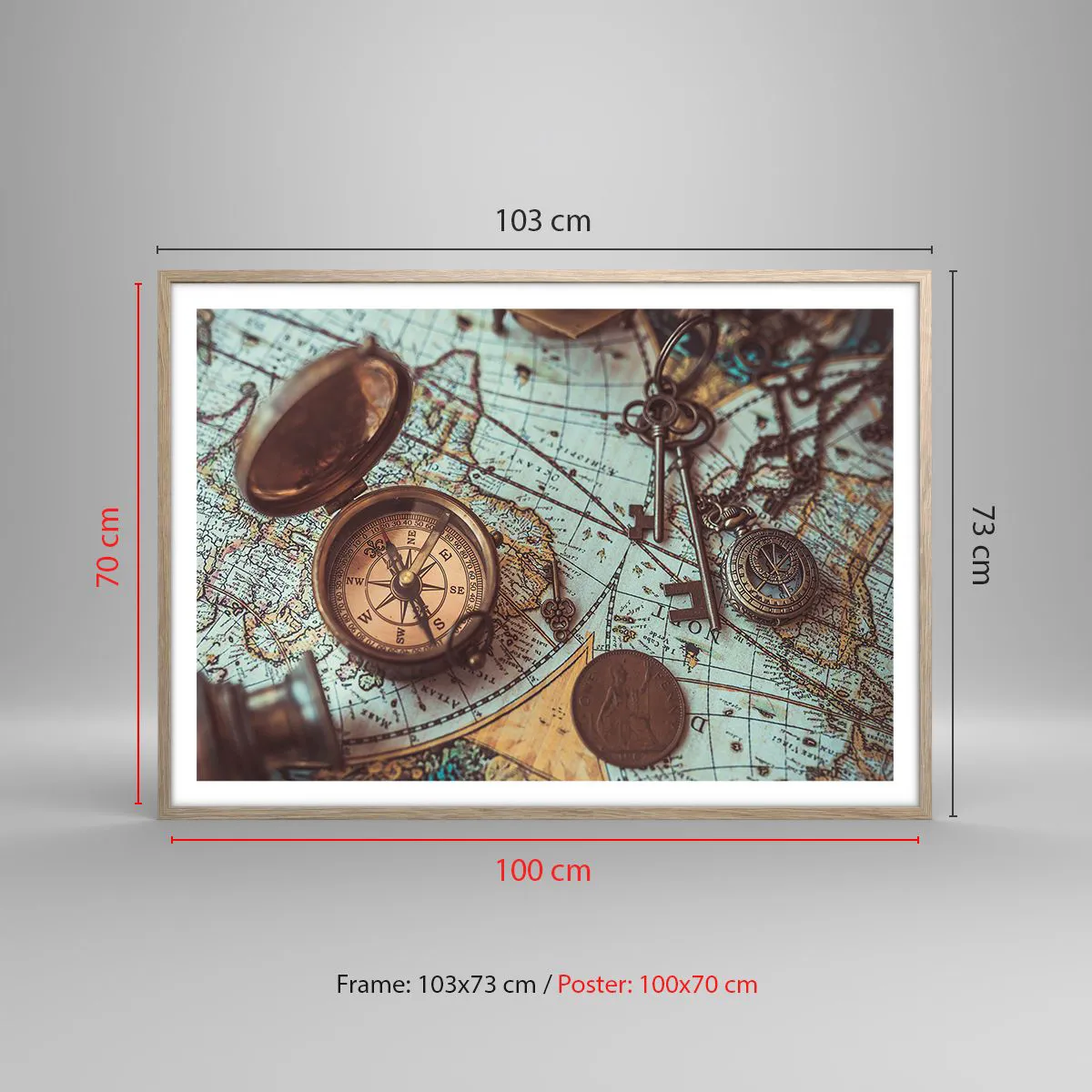 Plakat i ramme af lyst egetræ - For eventyreren - 100x70 cm