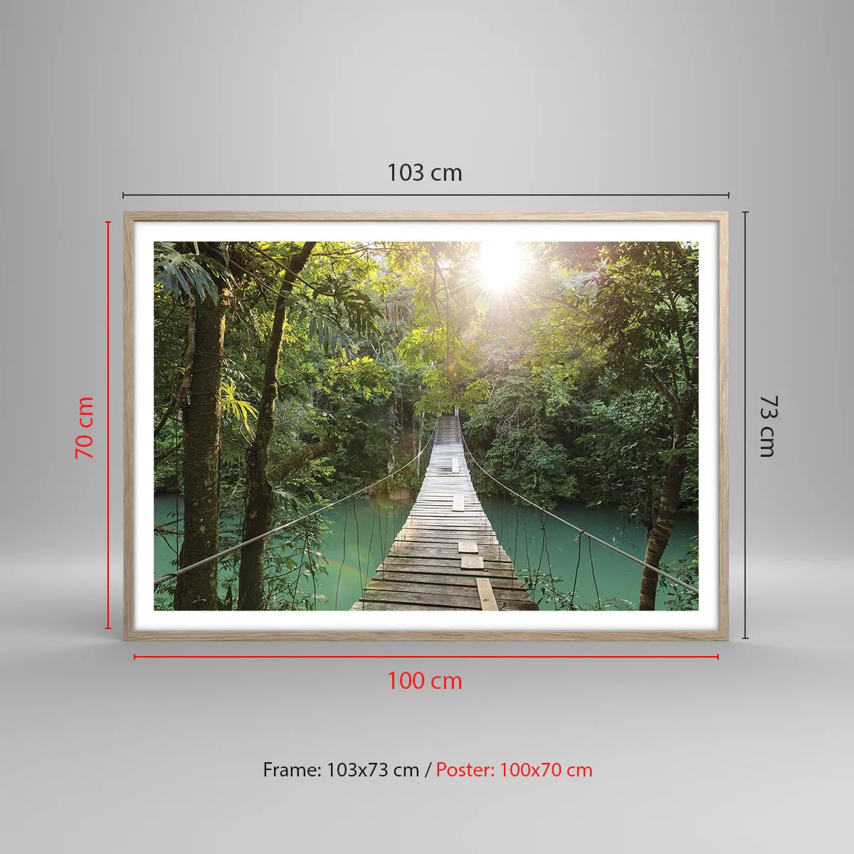 Poszter világos tölgy keretben - Az azúrkék vízen át az azúrkék erdőbe - 100x70 cm