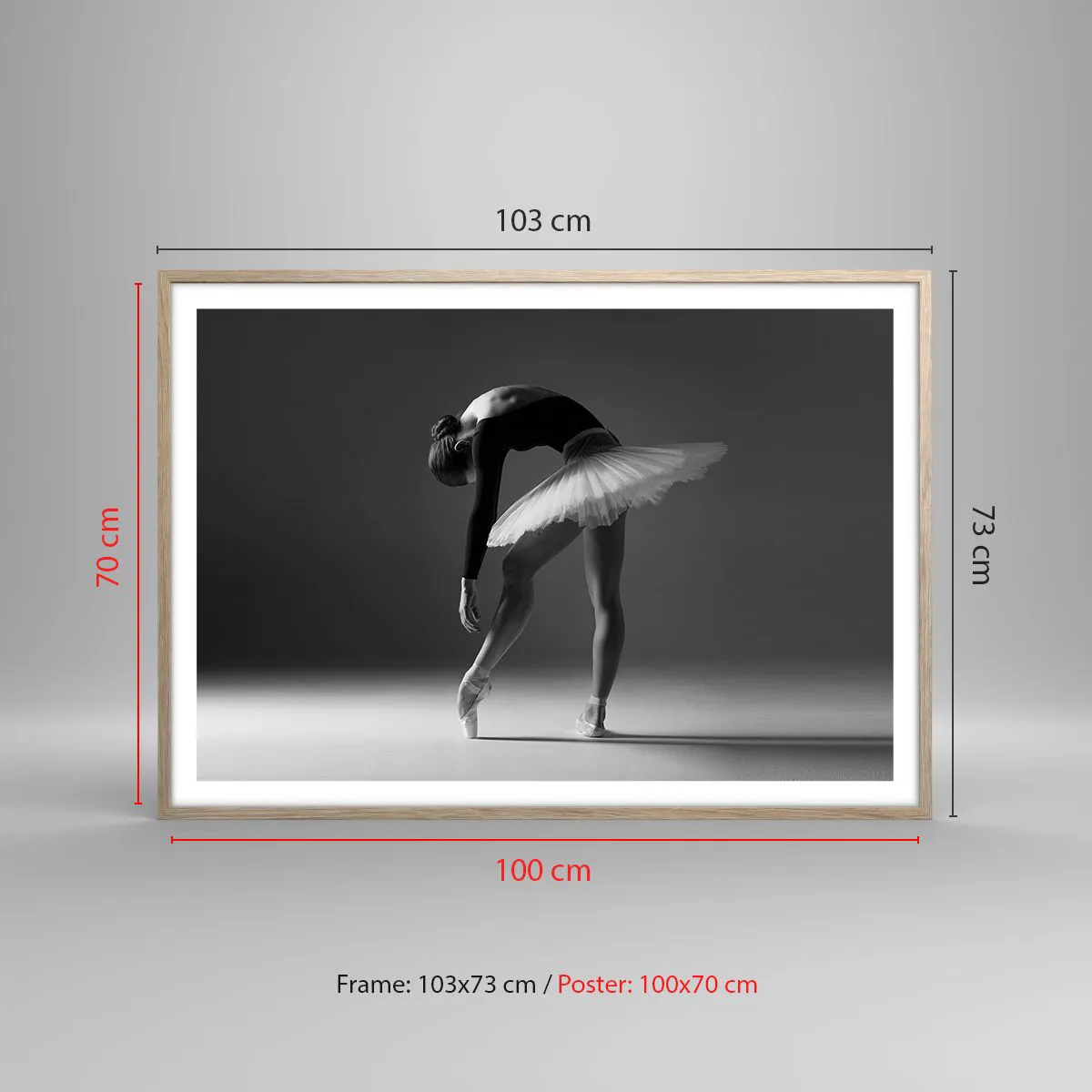 Plakát v rámu světlý dub - Bella ballerina - 100x70 cm