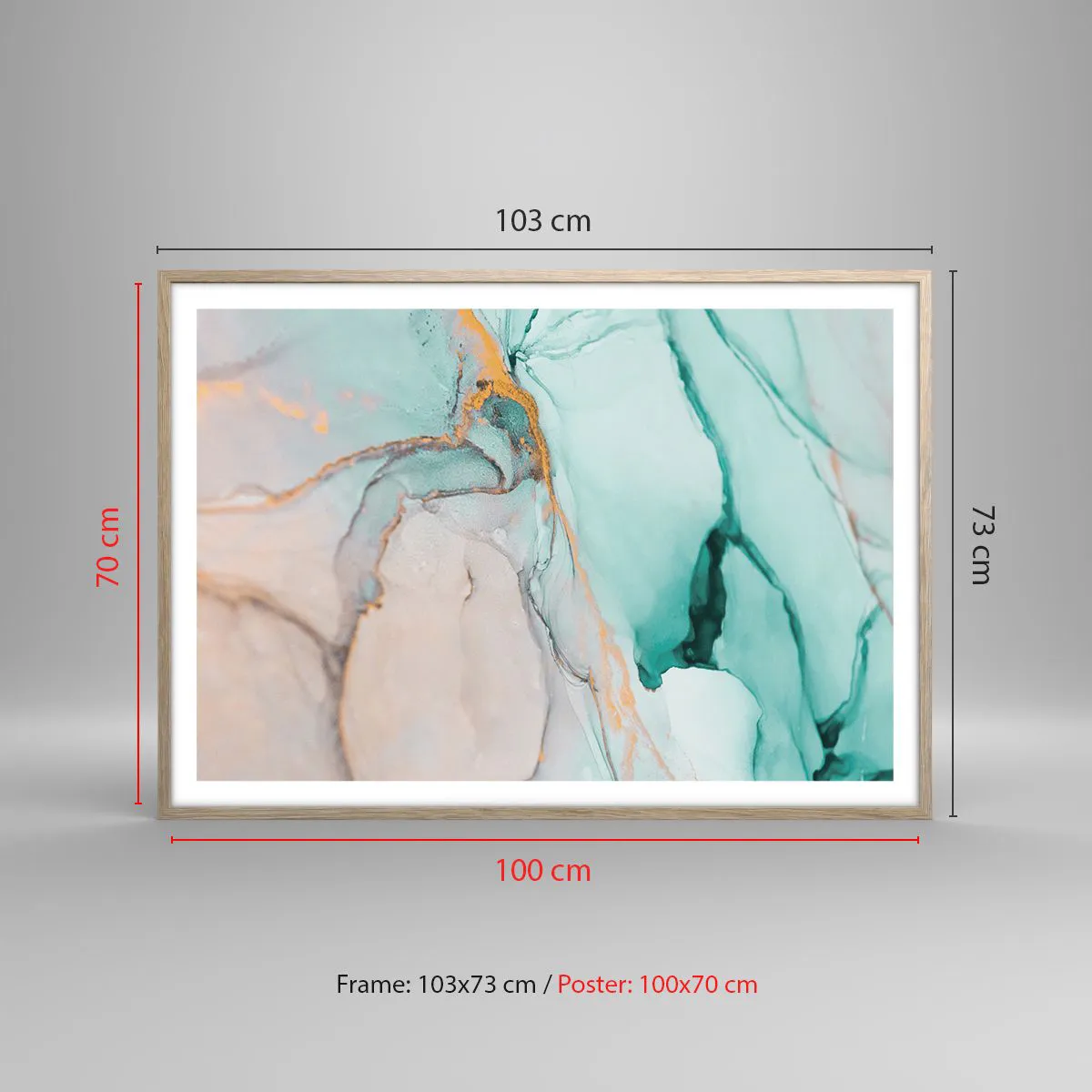 Pôster com moldura de carvalho claro - Dança das formas e cores - 100x70 cm