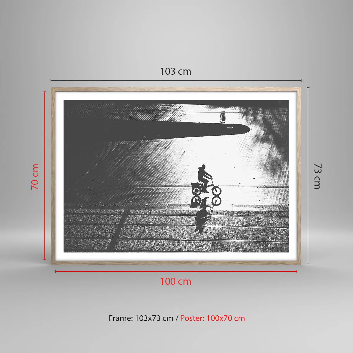 Plakat i ramme af lyst egetræ - Fremad, gennem byen - 100x70 cm