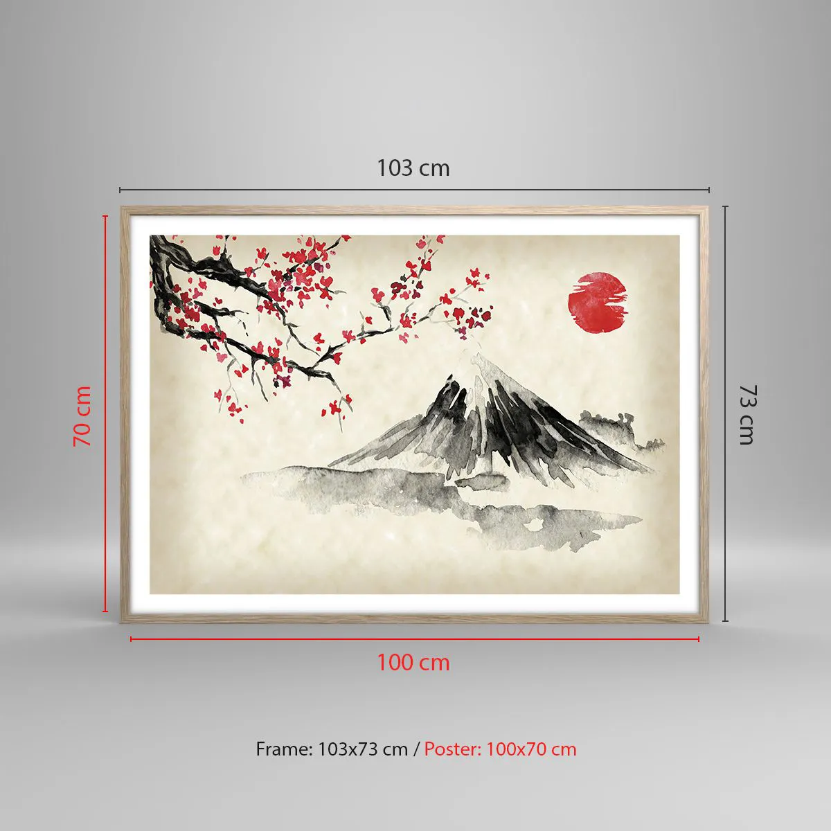 Plakat i ramme af lyst egetræ - Bliv forelsket i Japan - 100x70 cm