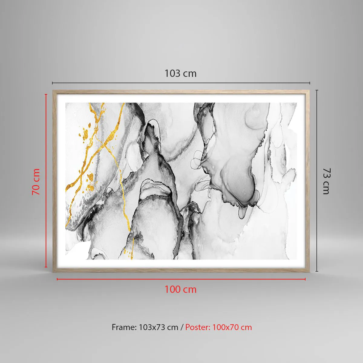 Affiche dans un chêne clair - Poster - Composition à motif or - 100x70 cm