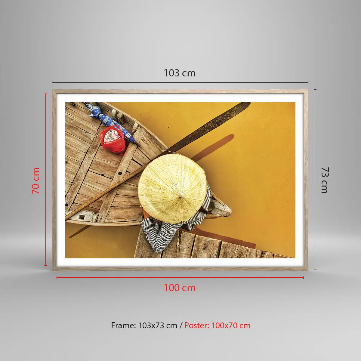 Plakat i ramme af lyst egetræ - Livet på den gule flod - 100x70 cm