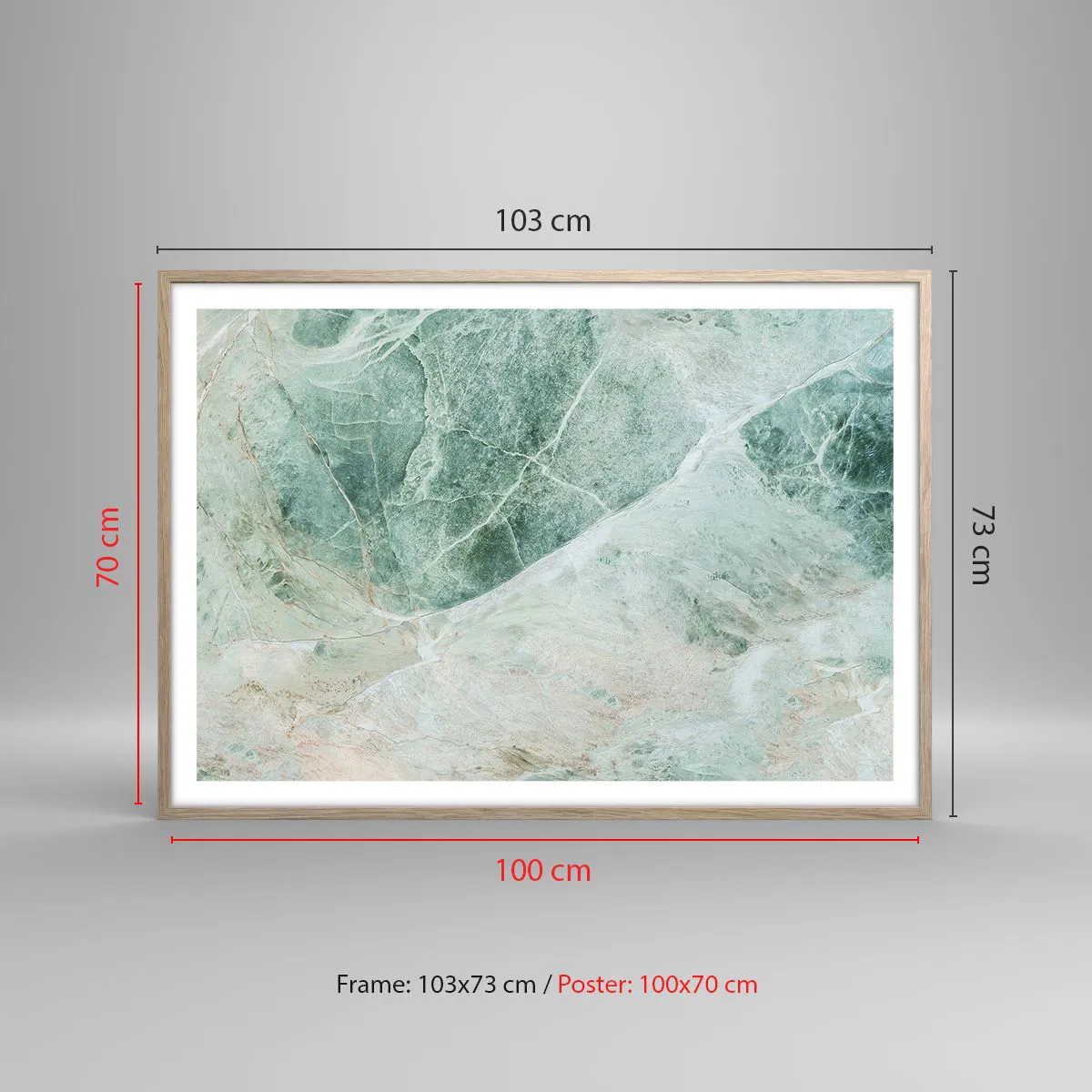 Plakat i ramme af lyst egetræ - Den ædle kølighed af sten - 100x70 cm