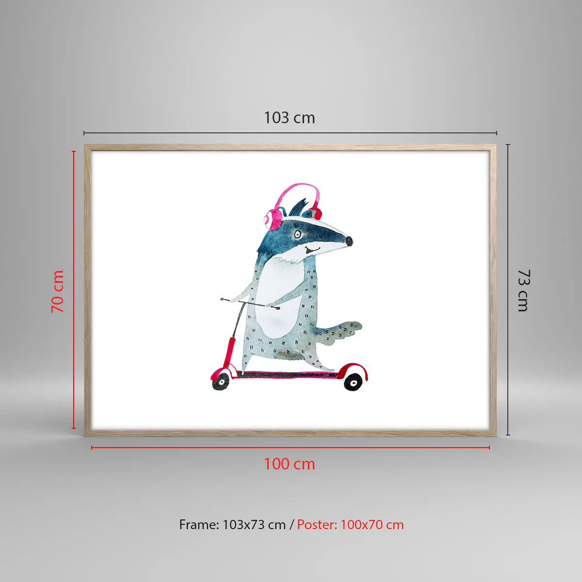 Pôster com moldura de carvalho claro - A alegria do texugo - 100x70 cm