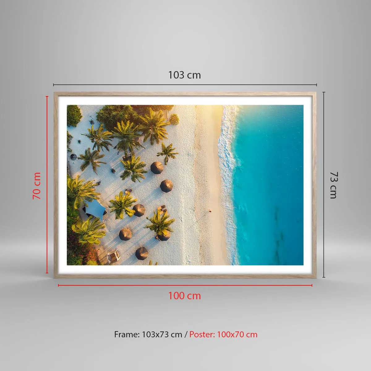 Poster in cornice rovere chiaro - Benvenuti in paradiso - 100x70 cm