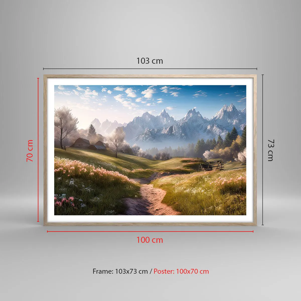 Poster in light oak frame - Quiet Valley - 100x70 cm