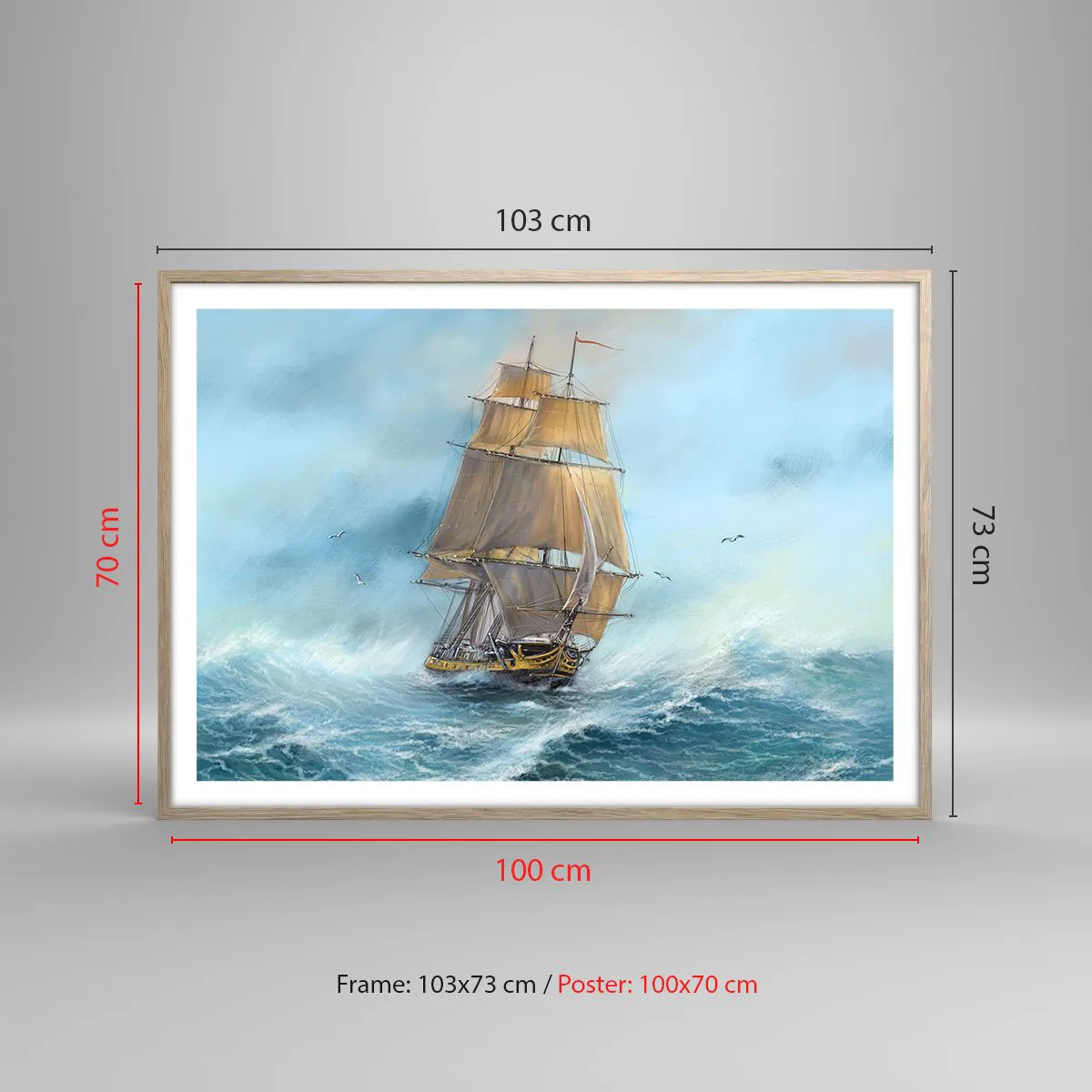 Poszter világos tölgy keretben - A hullámok hullámzása - 100x70 cm