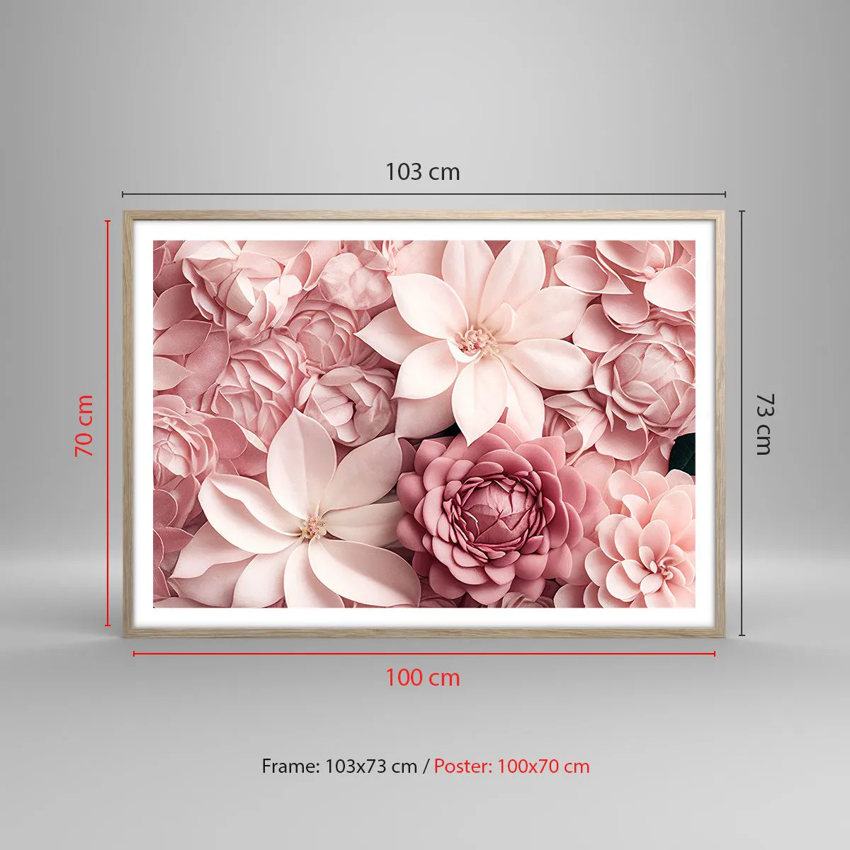 Affiche dans un chêne clair - Poster - Dans les pétales roses - 100x70 cm