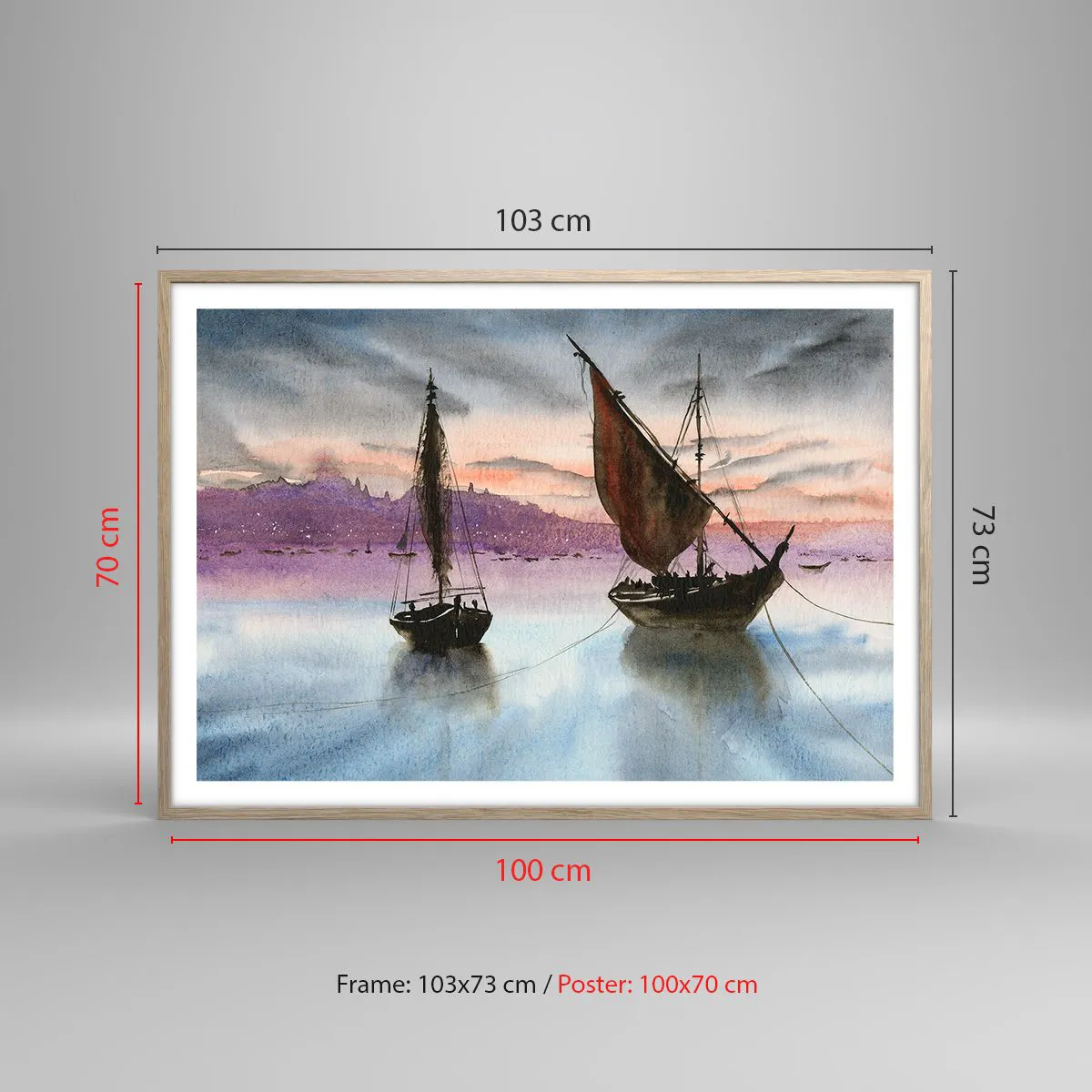 Affisch i ram av ljusek - Kväll i hamnen - 100x70 cm