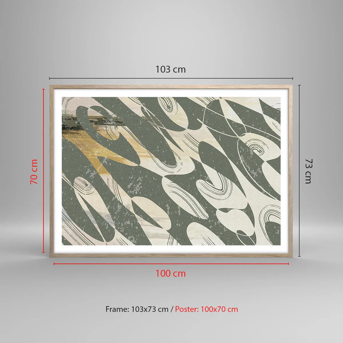 Een poster in een licht eiken lijst - Ritmische abstractie - 100x70 cm