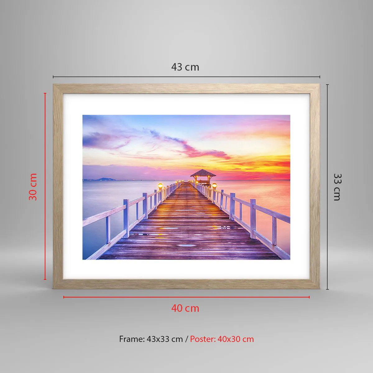 Plakát v rámu světlý dub - Liliově-zlaté ticho večera - 40x30 cm