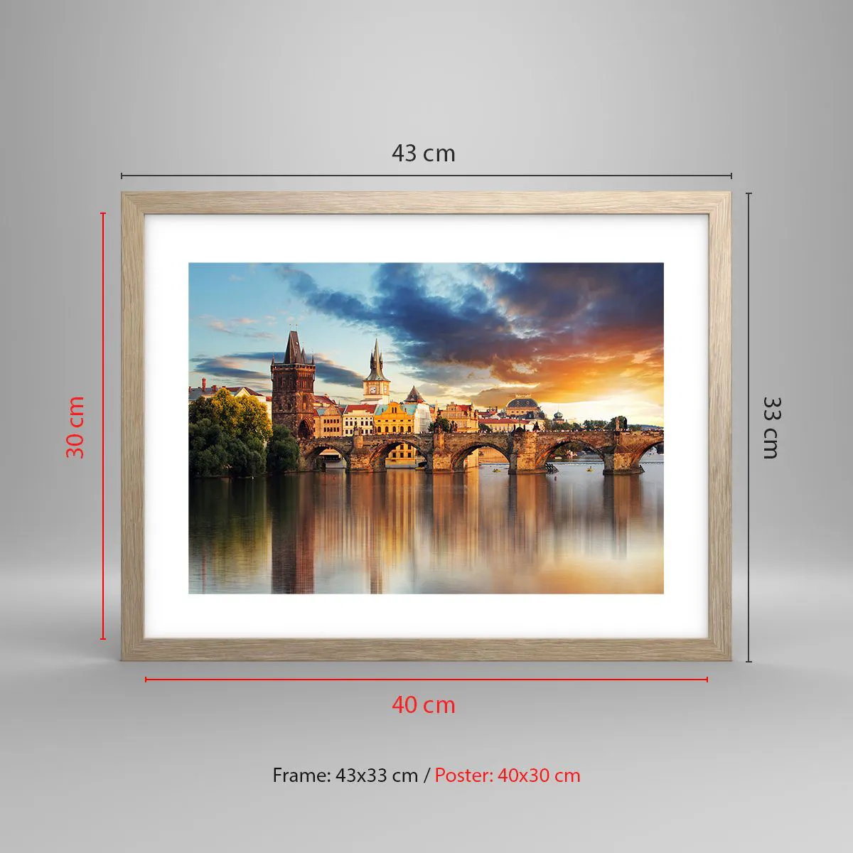 Poster in light oak frame - Beautiful Prague - 40x30 cm