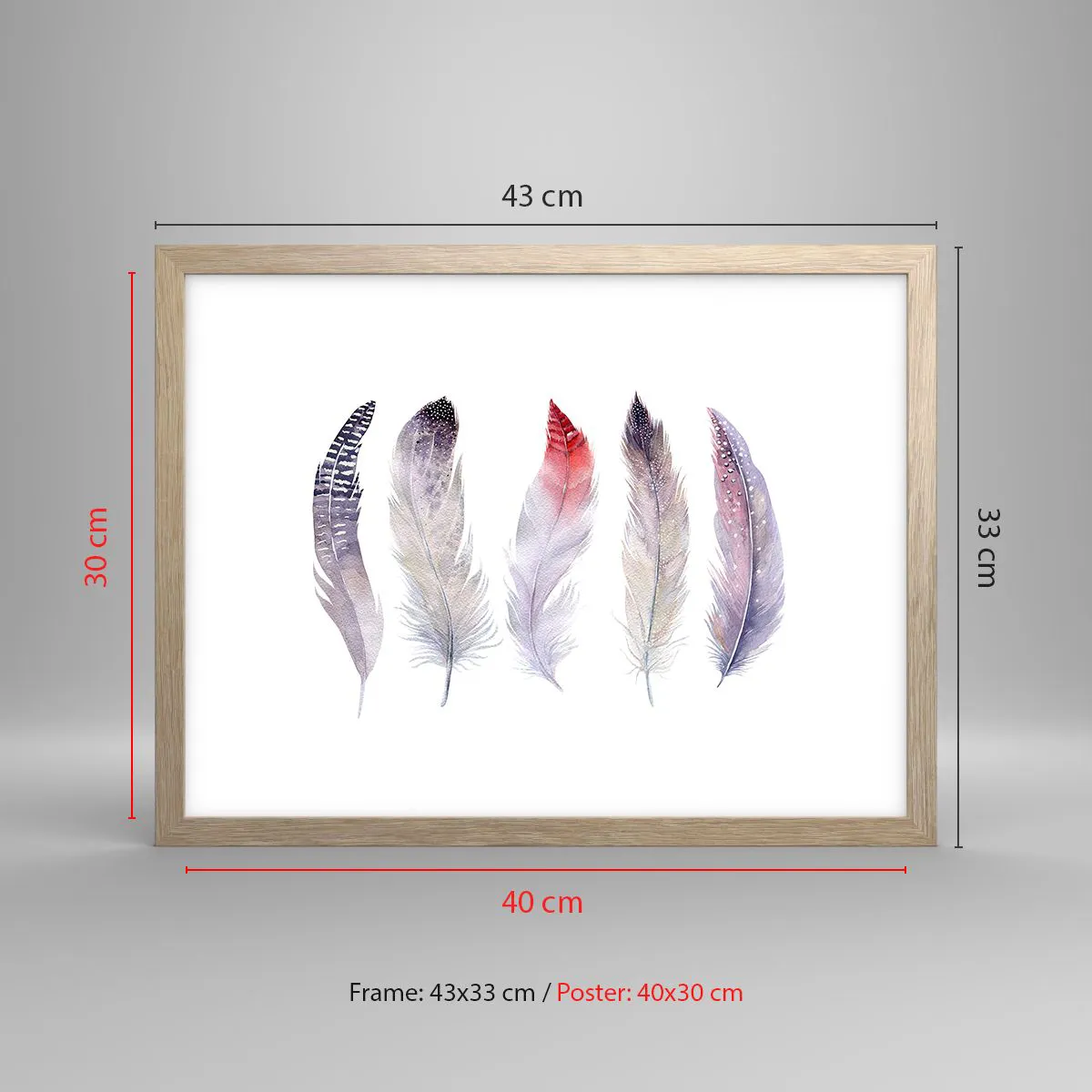 Poster in light oak frame - Delicate Like Pink Fog - 40x30 cm
