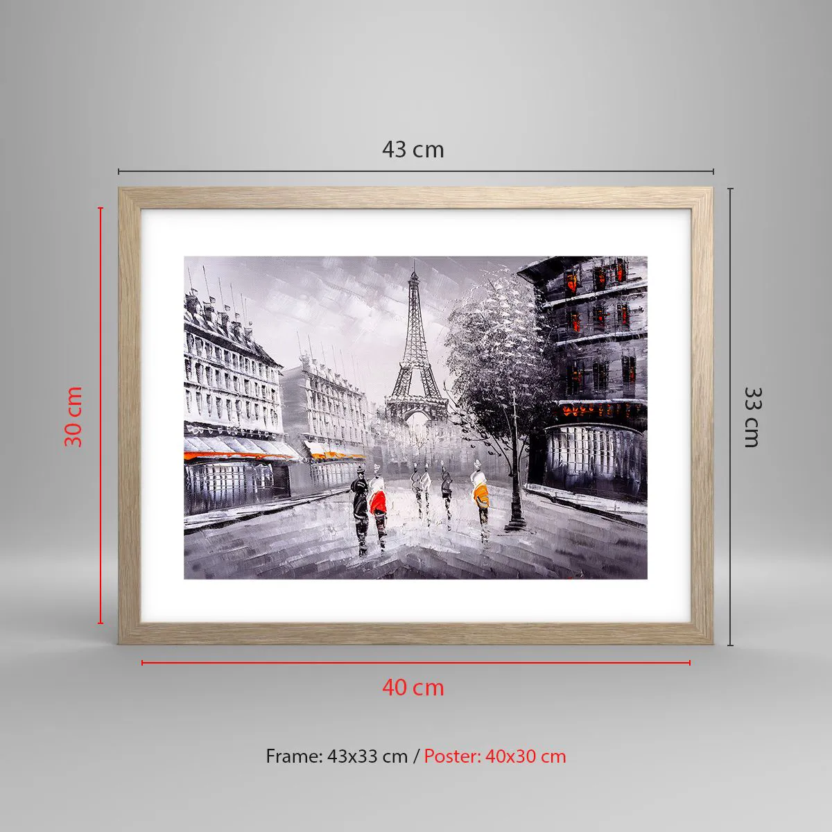 Poster in light oak frame - Parisian Walk - 40x30 cm