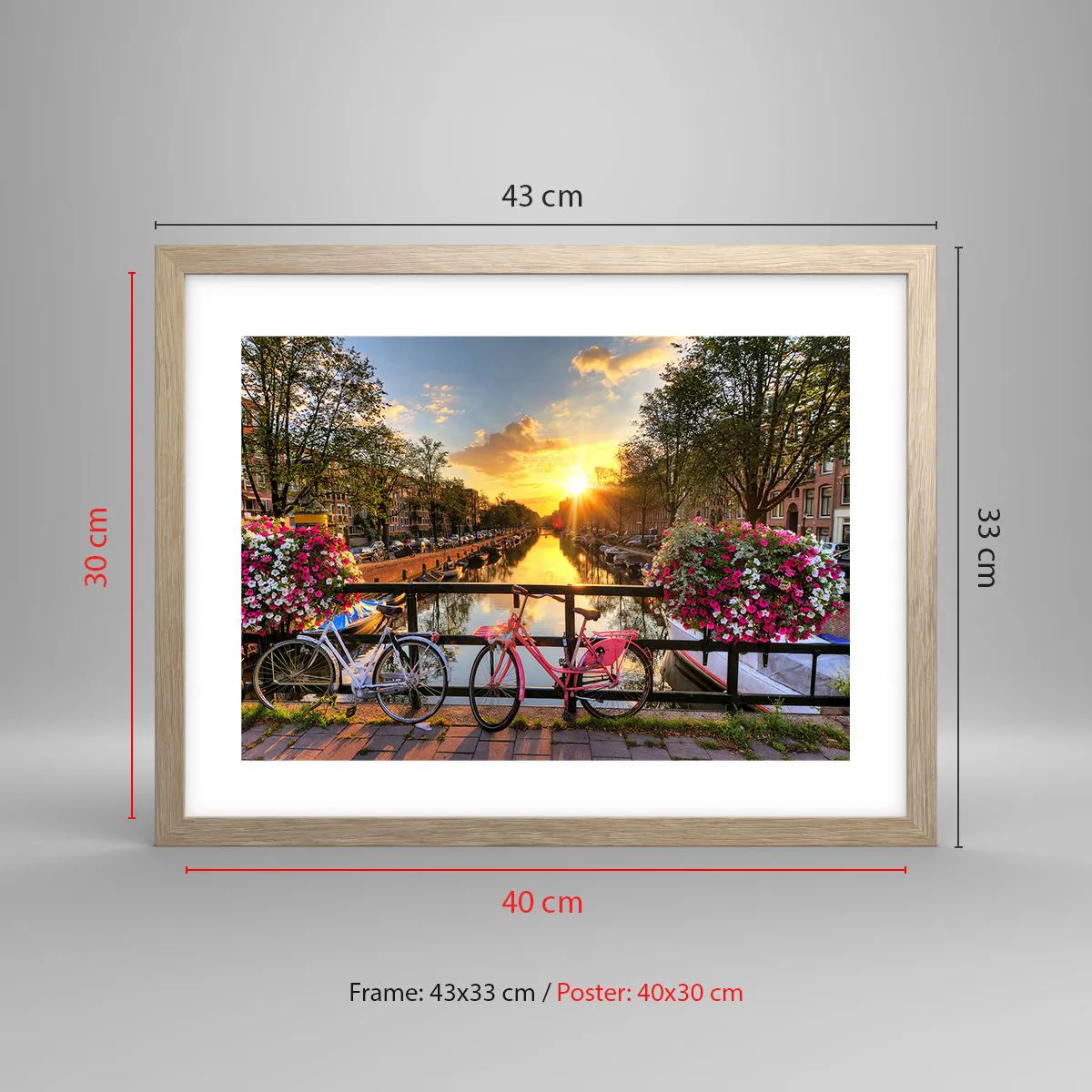 Plakat i ramme af lyst egetræ - Forårsmorgen i Amsterdam - 40x30 cm